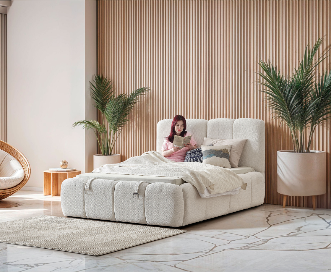 Bubble 5ft Kingsize Ottoman Bed - Beige