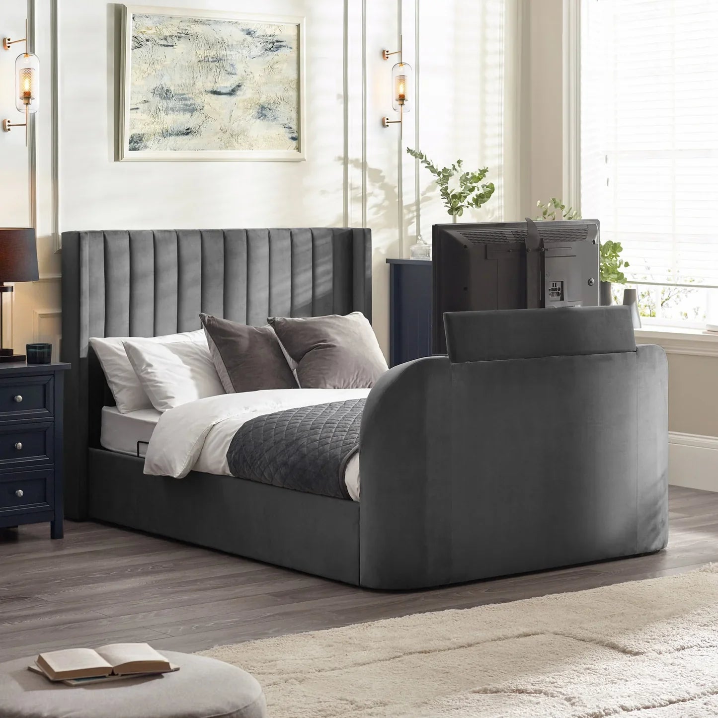 Klay 6ft Side Lift Ottoman TV Bed - Dark Grey