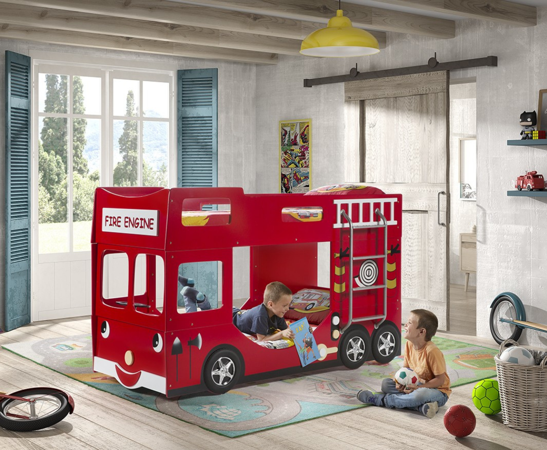 Fire Truck Bunk Bed 90x200cm - Red