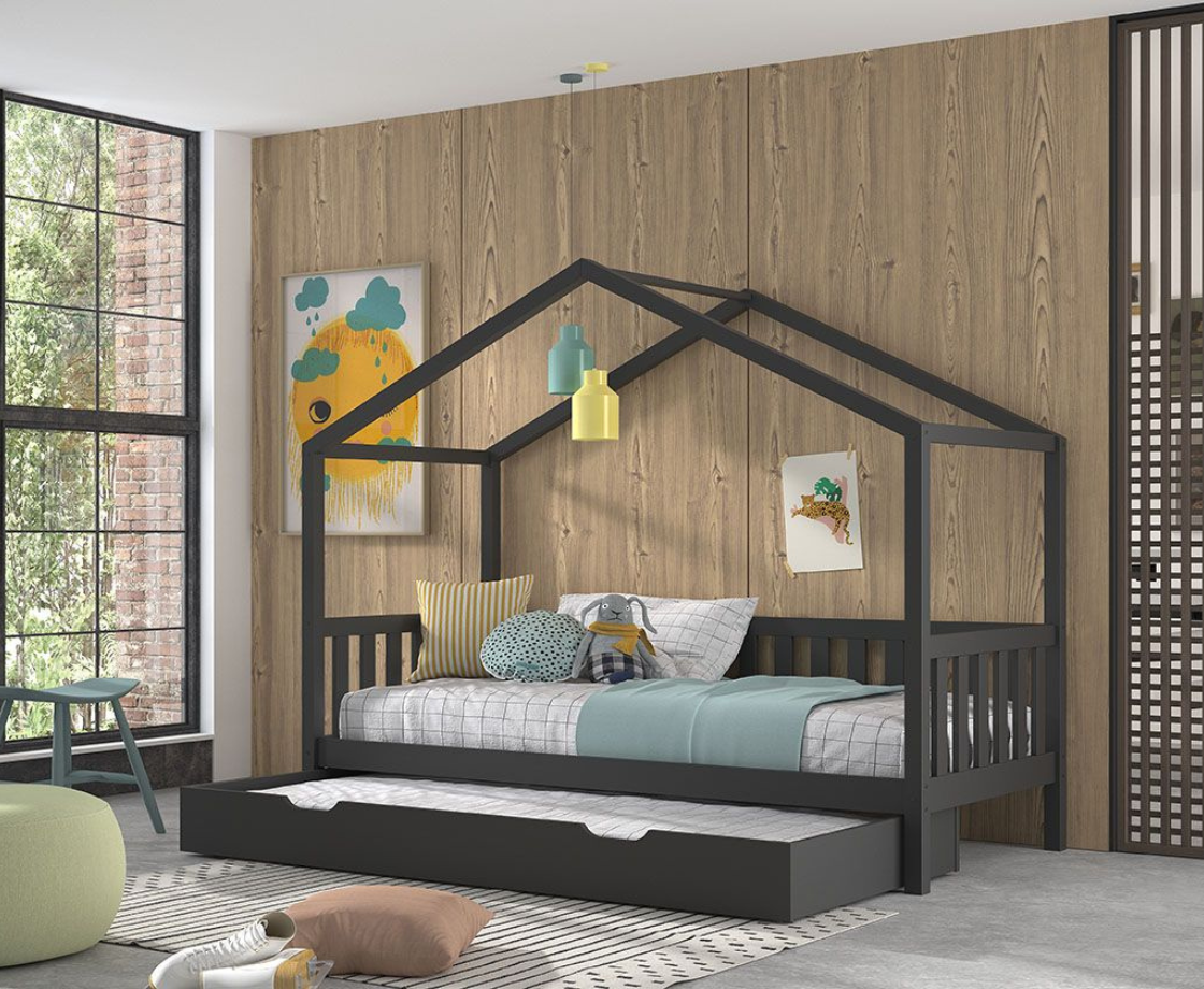 Dally House Bed with Gate 90x200cm - Anthracite
