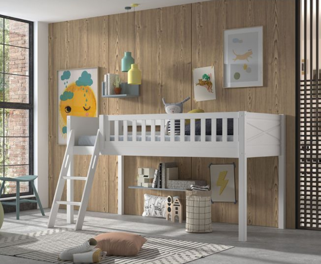 Snowy Midsleeper with Slanted Ladder - White
