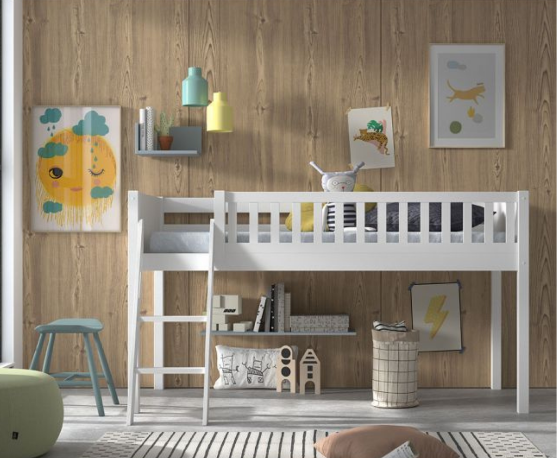 Snowy Midsleeper with Slanted Ladder - White