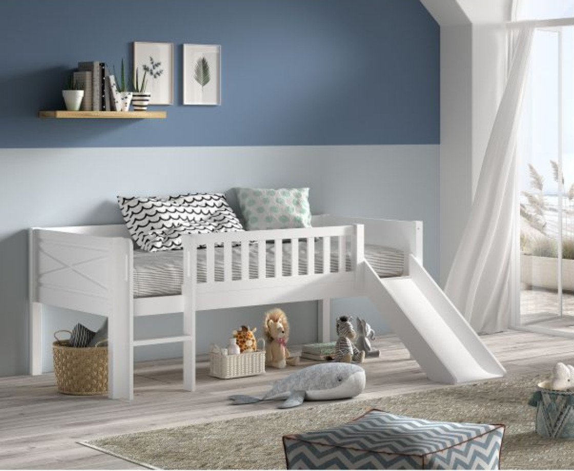 Snowy Low Midsleeper Ladder with Slide - White