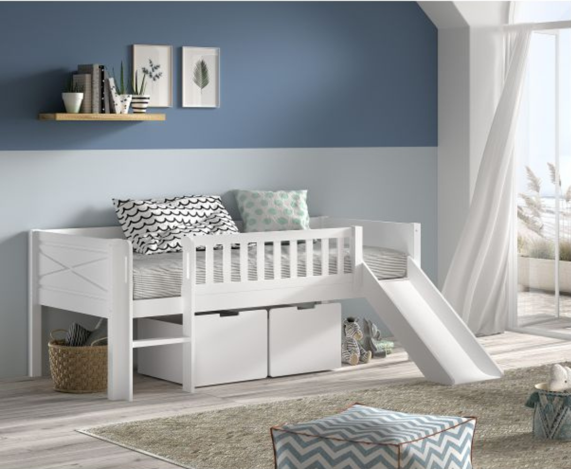 Snowy Low Midsleeper Ladder with Slide - White