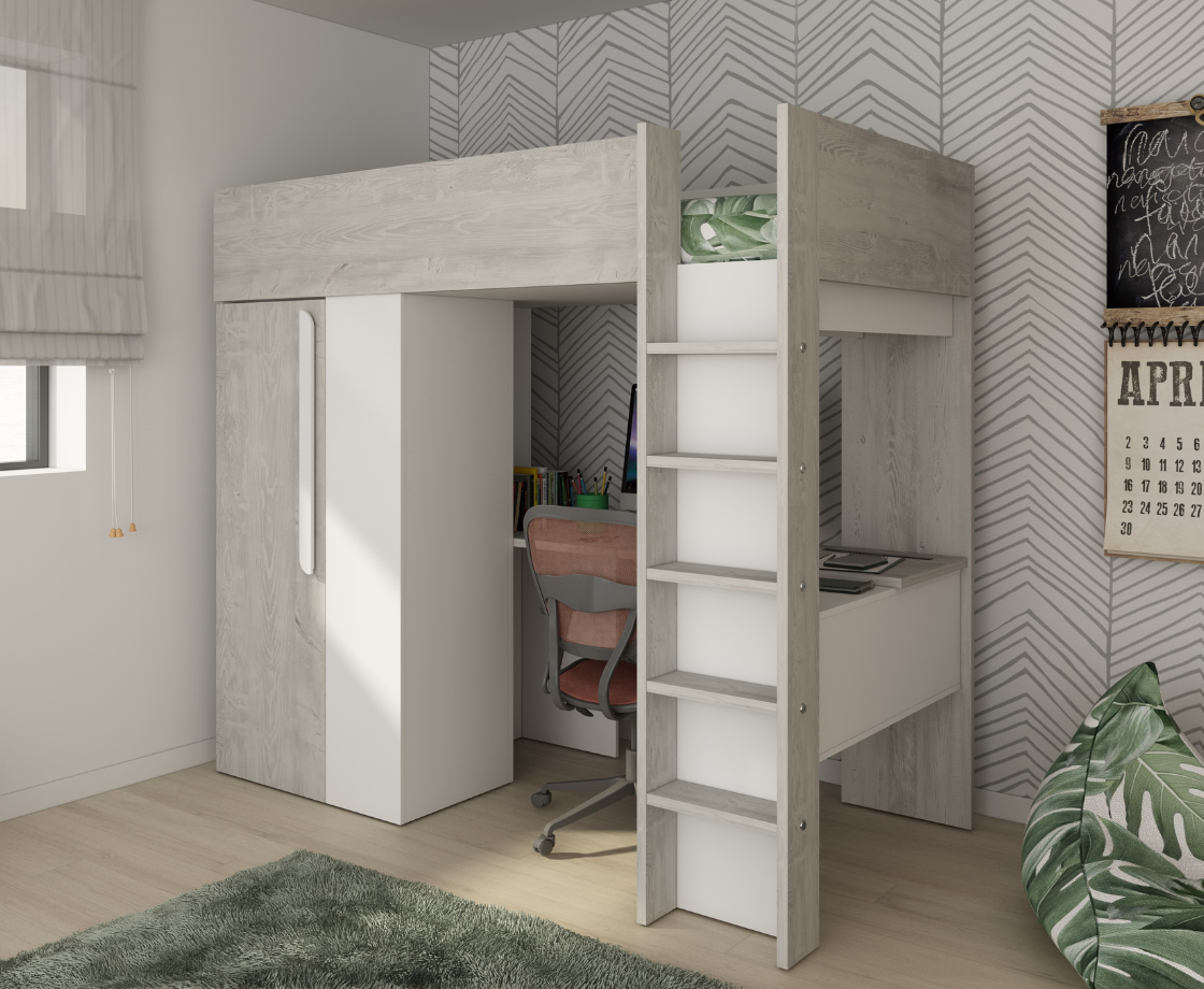 Supreme High Sleeper Kids Bed - Grey Oak