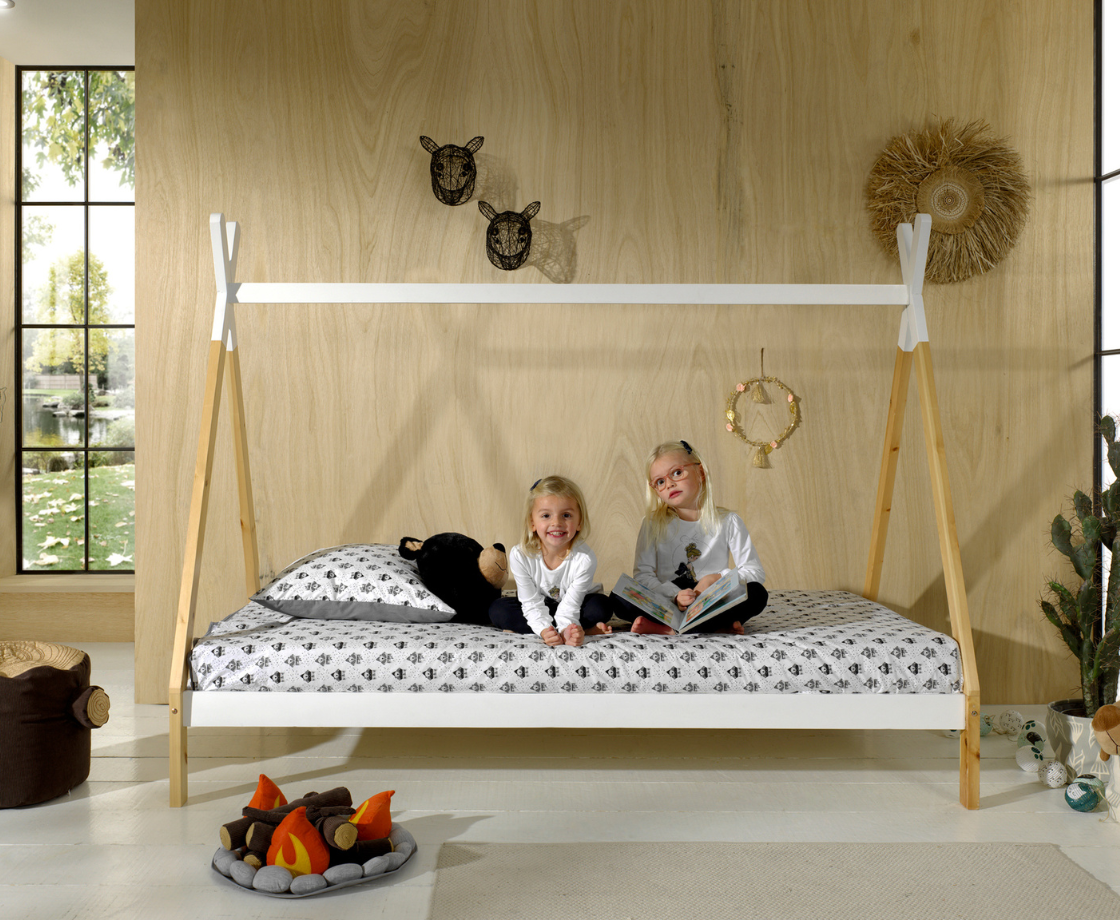 Tipi Bed 90x200cm without gate - White & Oak