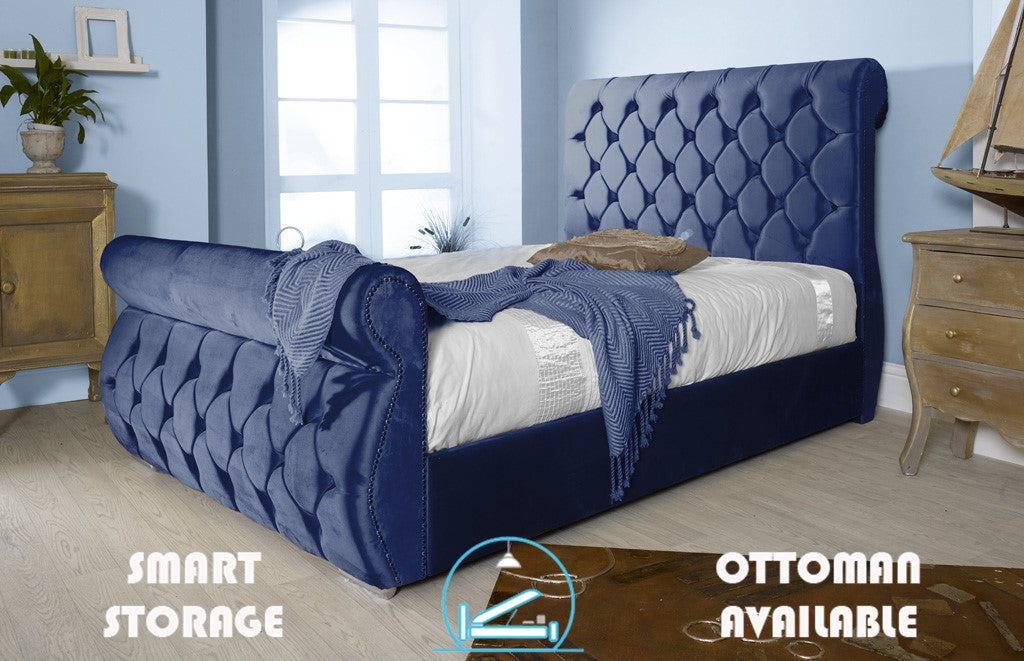 Chester 6ft Superking Ottoman Bed Frame- Velvet Blue