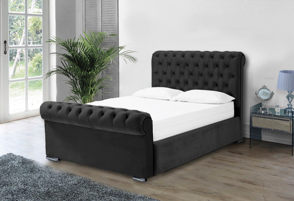 Single black velvet bed hotsell