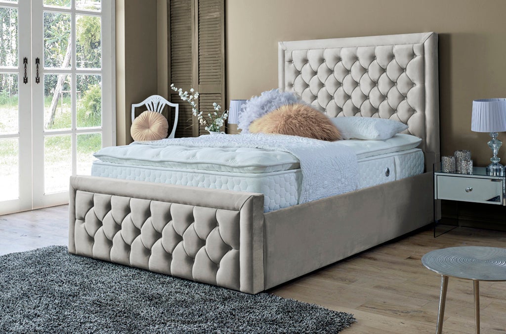 Lewis 6ft Superking Ottoman Bed Frame Velvet Beige OGEL KIDS BEDS