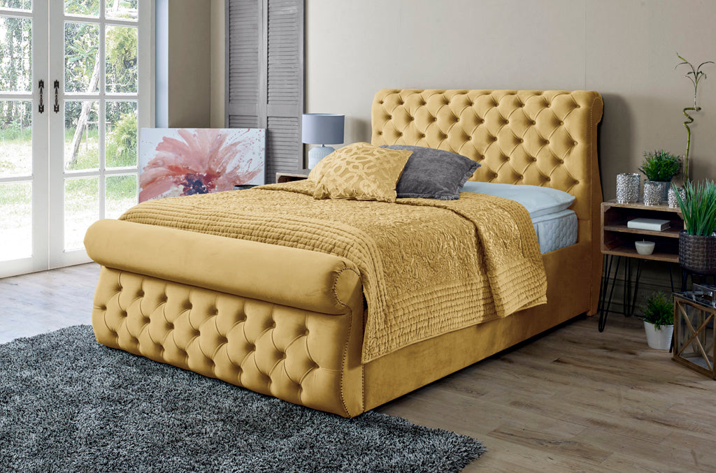 Alicante 6ft Superking Bed Frame- Velvet Mustard
