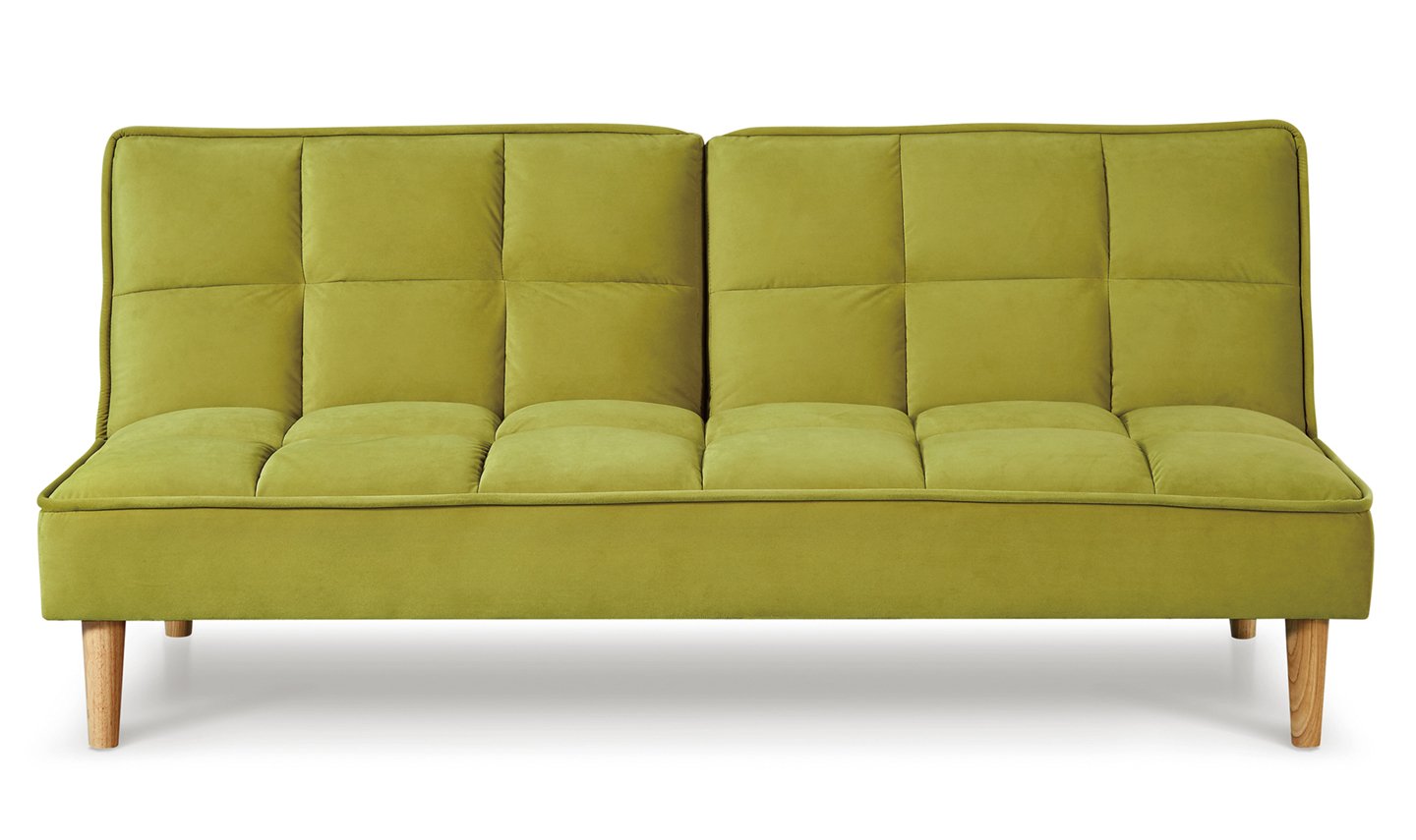 Lokken Sofa Bed with Wooden Oak Legs - Green