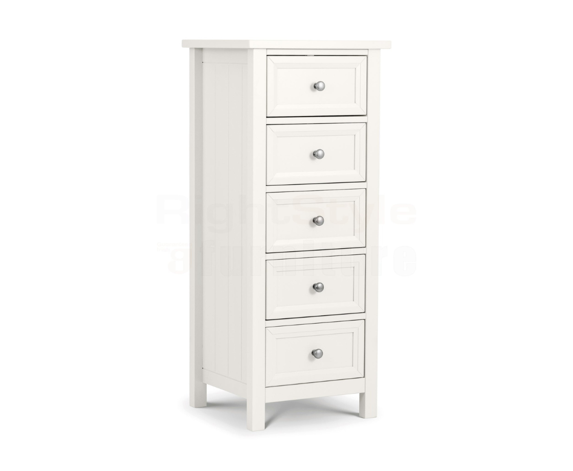Maine 5 Drawer Tall Chest - Surf White
