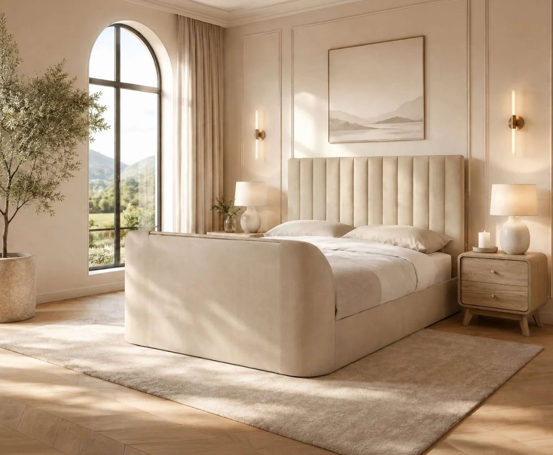 Alaina 4ft6 Double Side Lift Ottoman TV Bed - Cream
