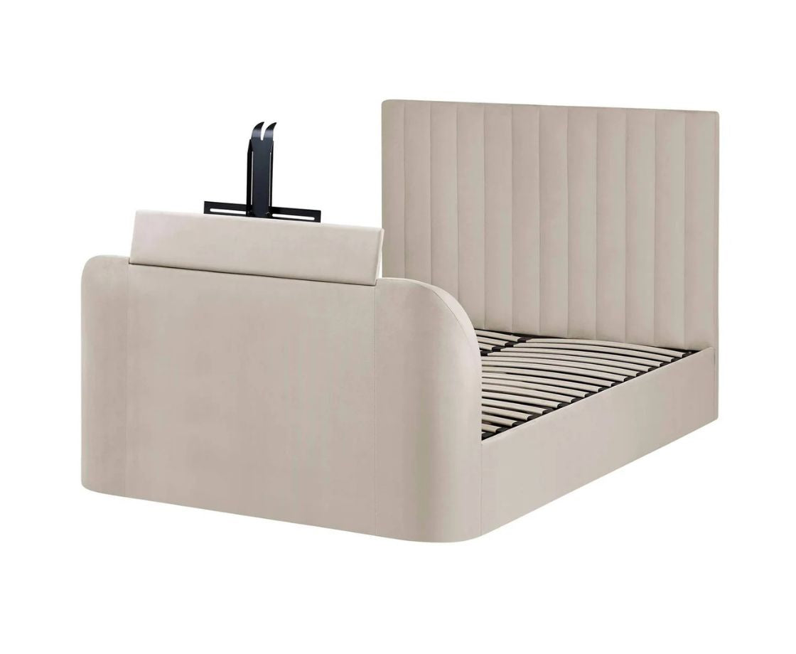 Alaina 5ft Kingsize Side Lift Ottoman TV Bed - Cream