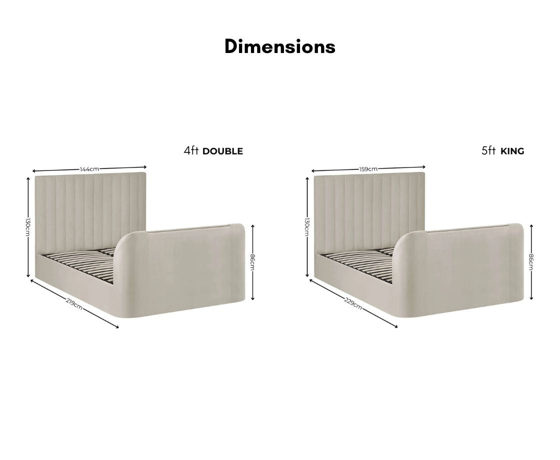 Alaina 5ft Kingsize Side Lift Ottoman TV Bed - Cream
