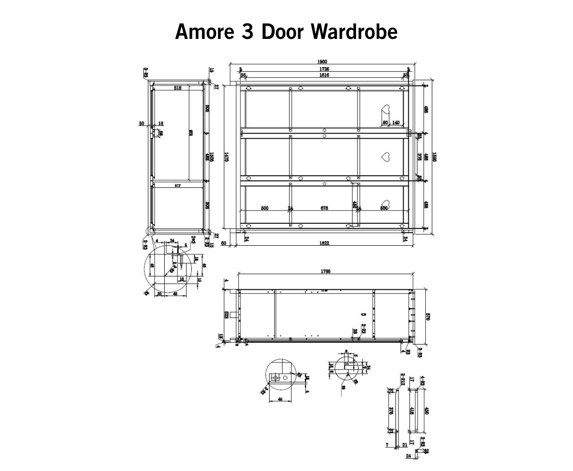 Amore 3 Door Wardrobe - White