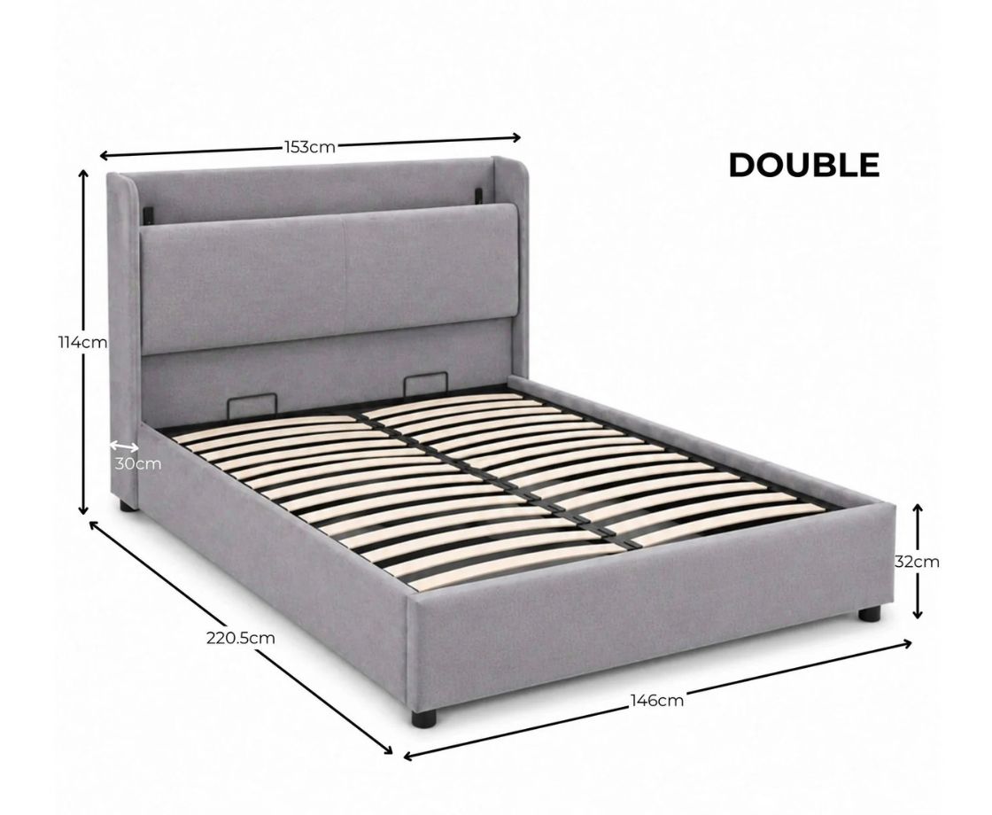 Blakely 4ft6 Double USB Ottoman Bed - Grey