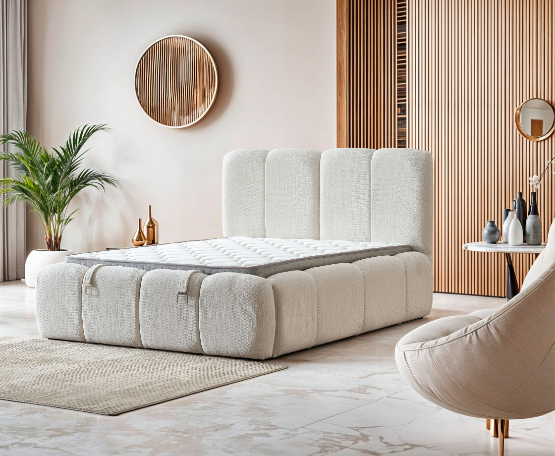 Bubble 5ft Kingsize Ottoman Bed - Beige