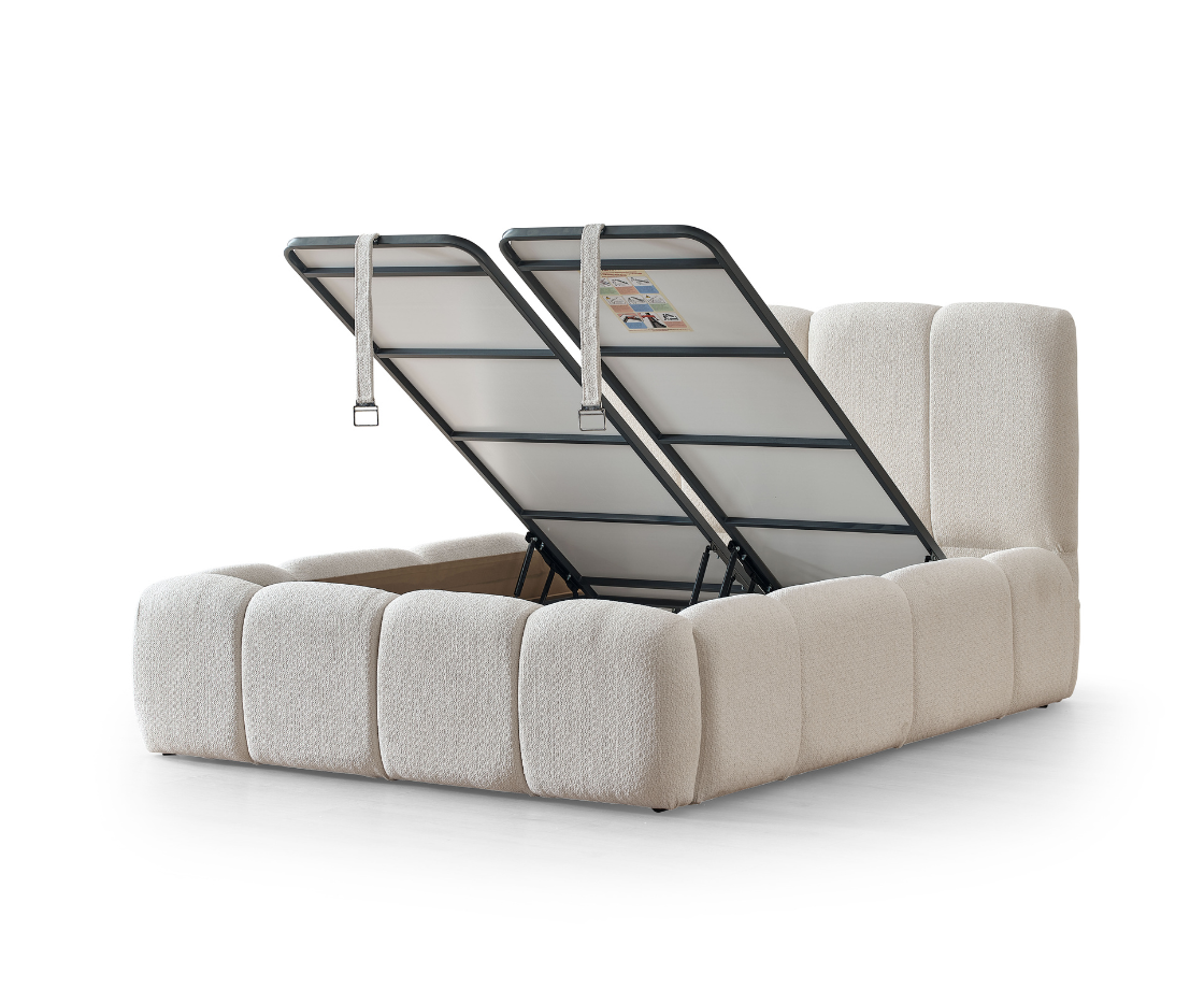 Bubble 5ft Kingsize Ottoman Bed - Beige