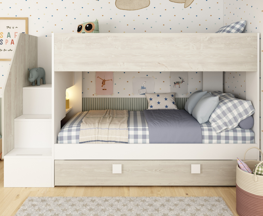 Eabha 3ft Bunk Bed with Pull-out bed - Casc oak