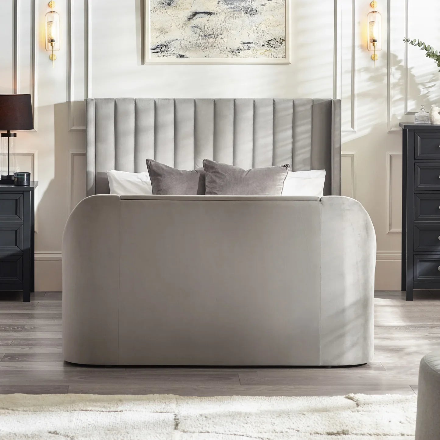 Klay 4ft6 Side Lift Ottoman TV Bed - Light Grey