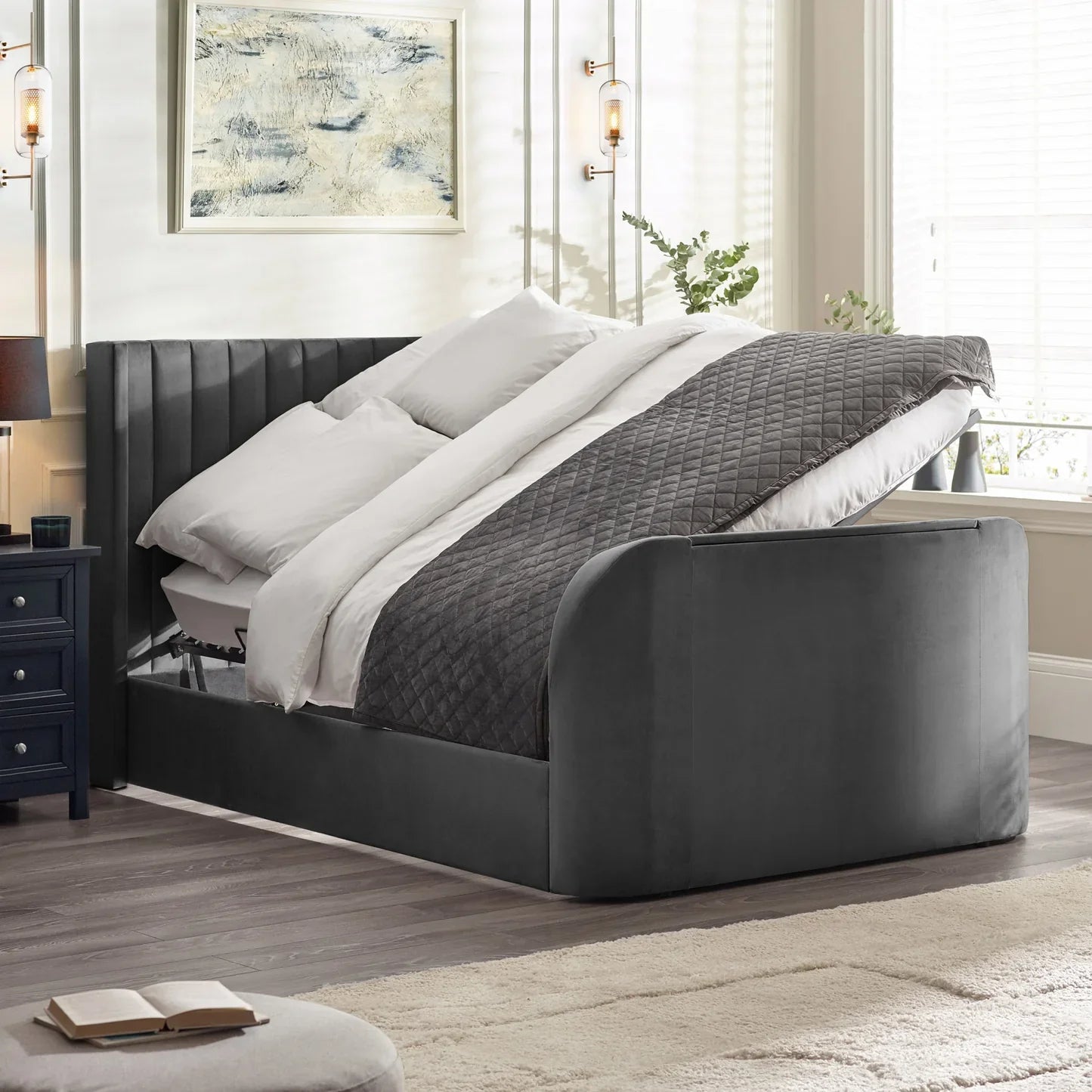 Klay 6ft Side Lift Ottoman TV Bed - Dark Grey