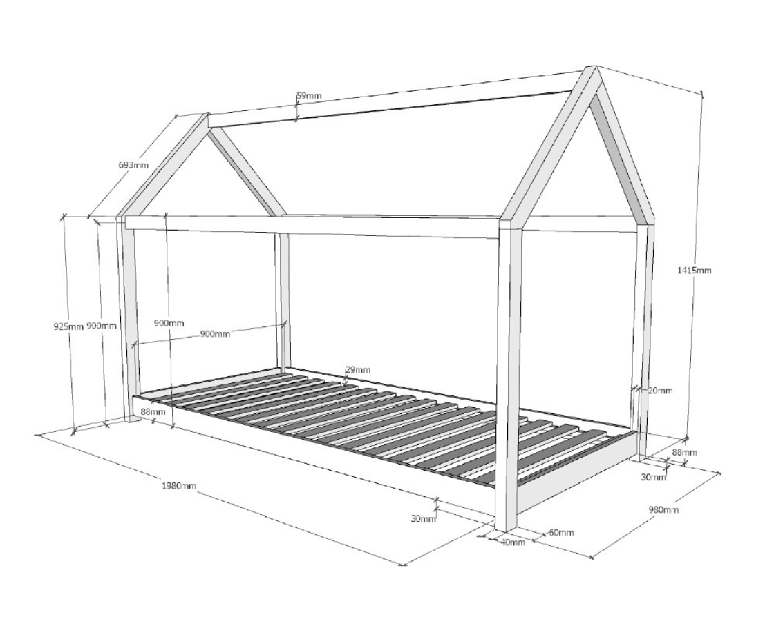 Cabane Bed 90x200cm - White