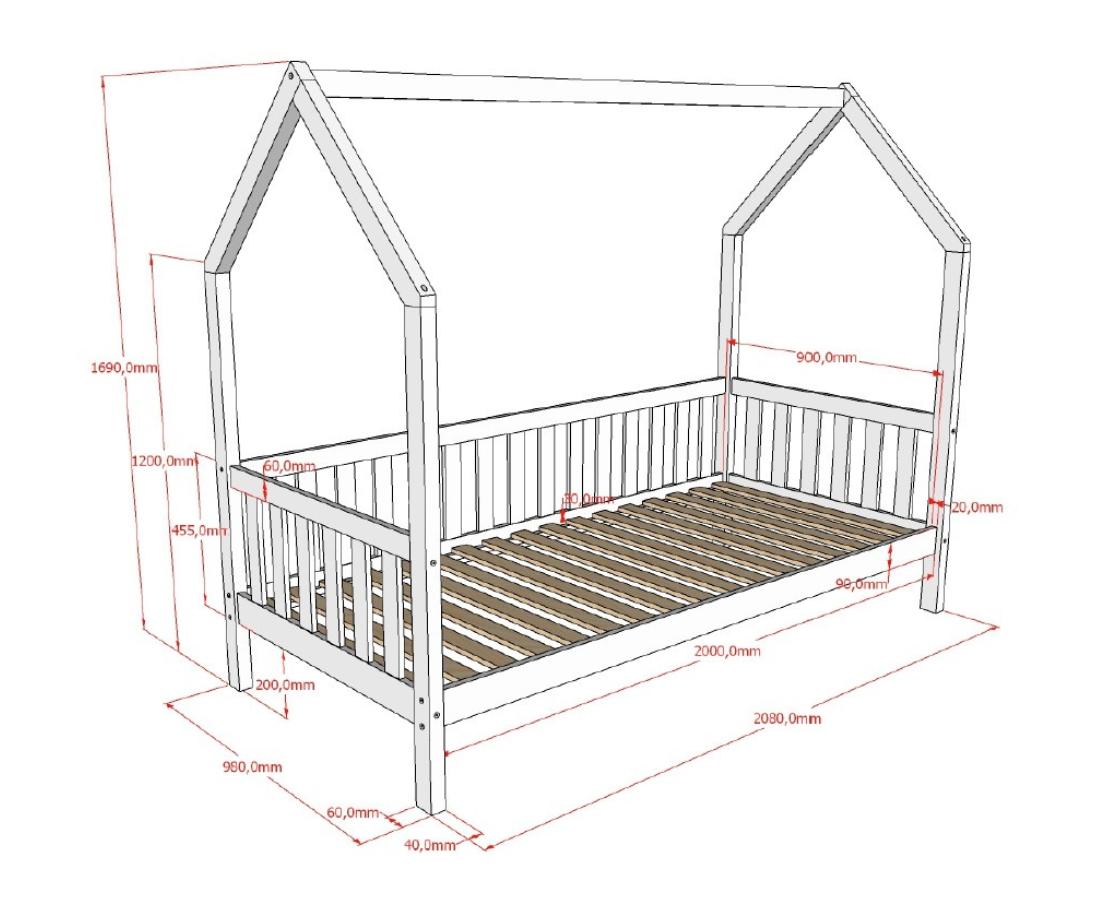 Cabane House Bed 90x200cm - Natural