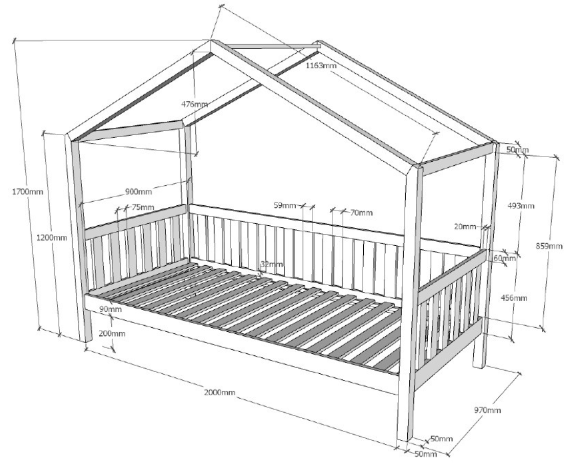 Dally House Bed with Gate 90x200cm - Natural
