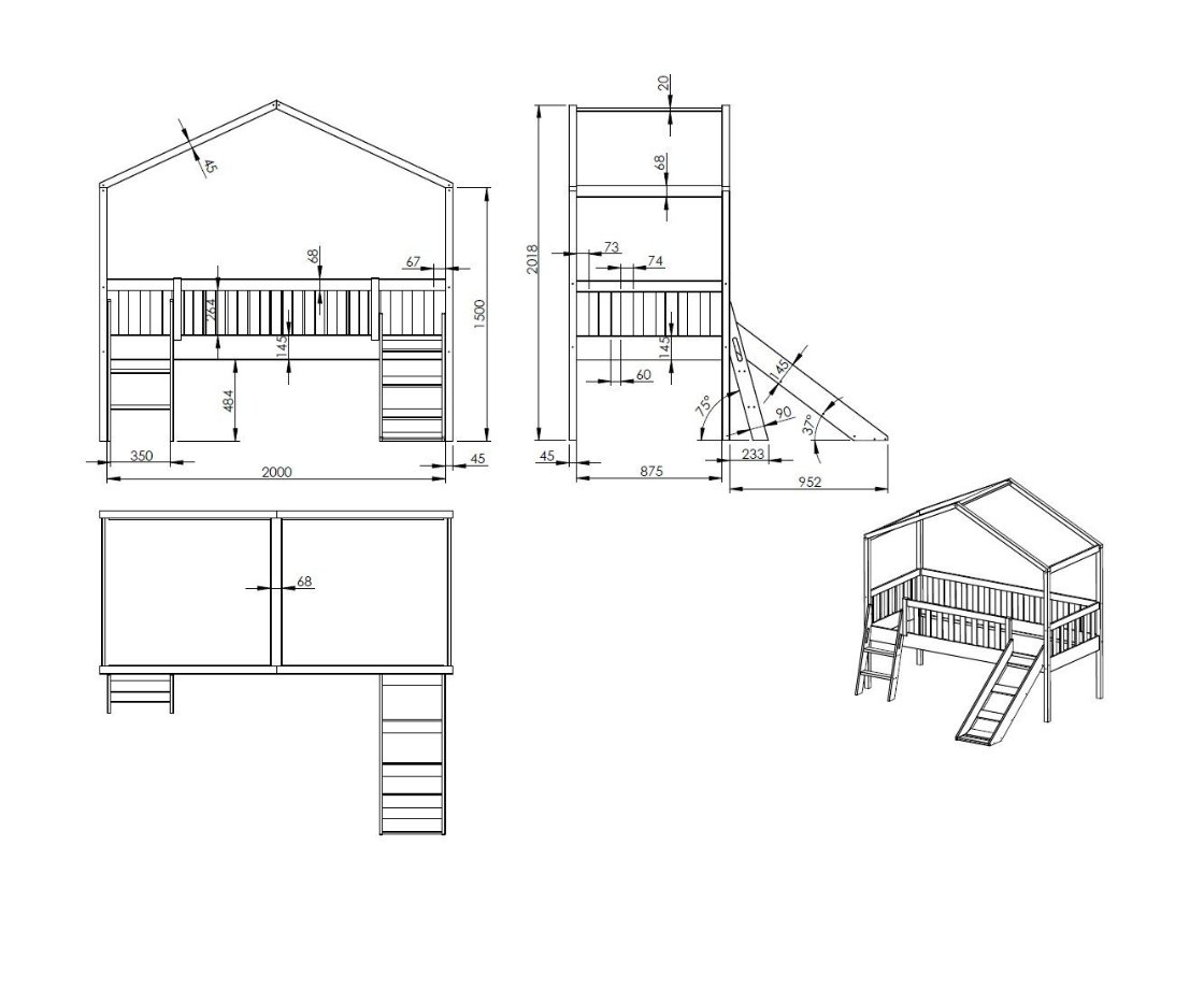 Dally Housebed Ladder + Slider - White