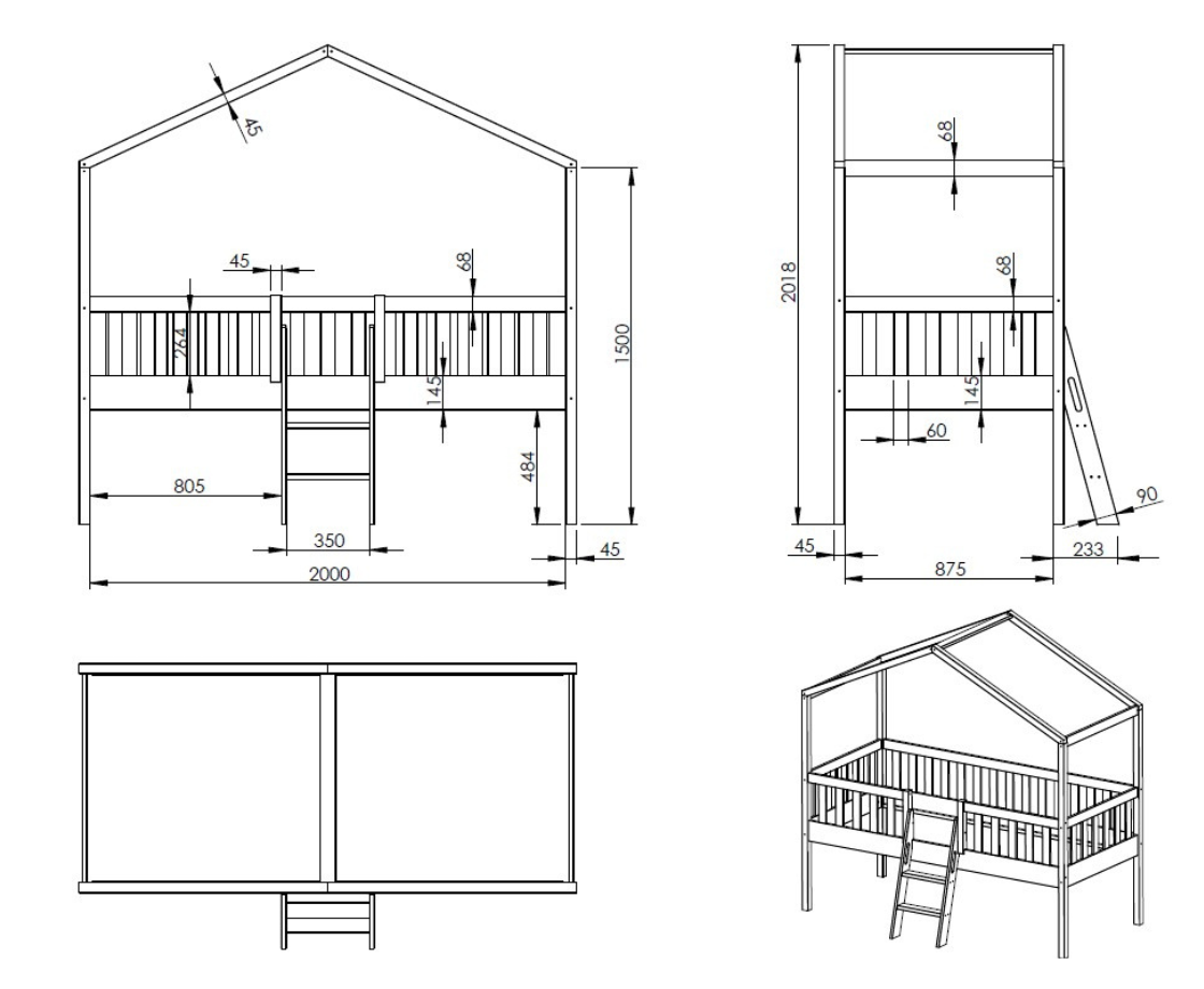 Dally Housebed Ladder + Slider - White