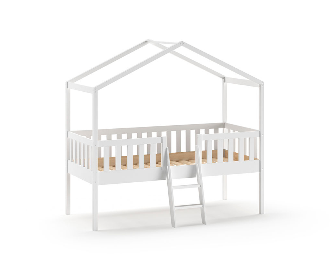 Dally House Bed with Ladder 90x200cm - White