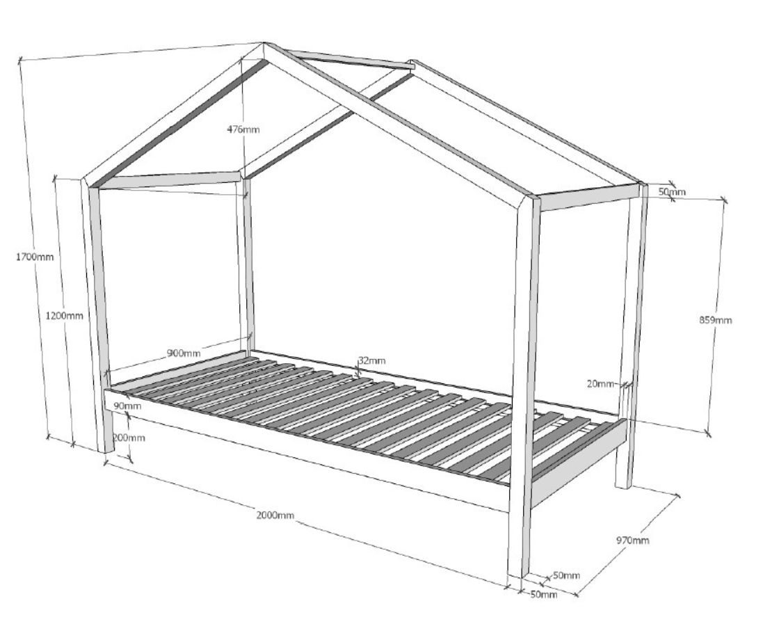 Dally House Bed without Gate 90x200cm - Natural