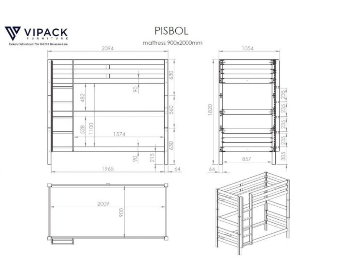 Funkie Bunk Bed 180cm - White