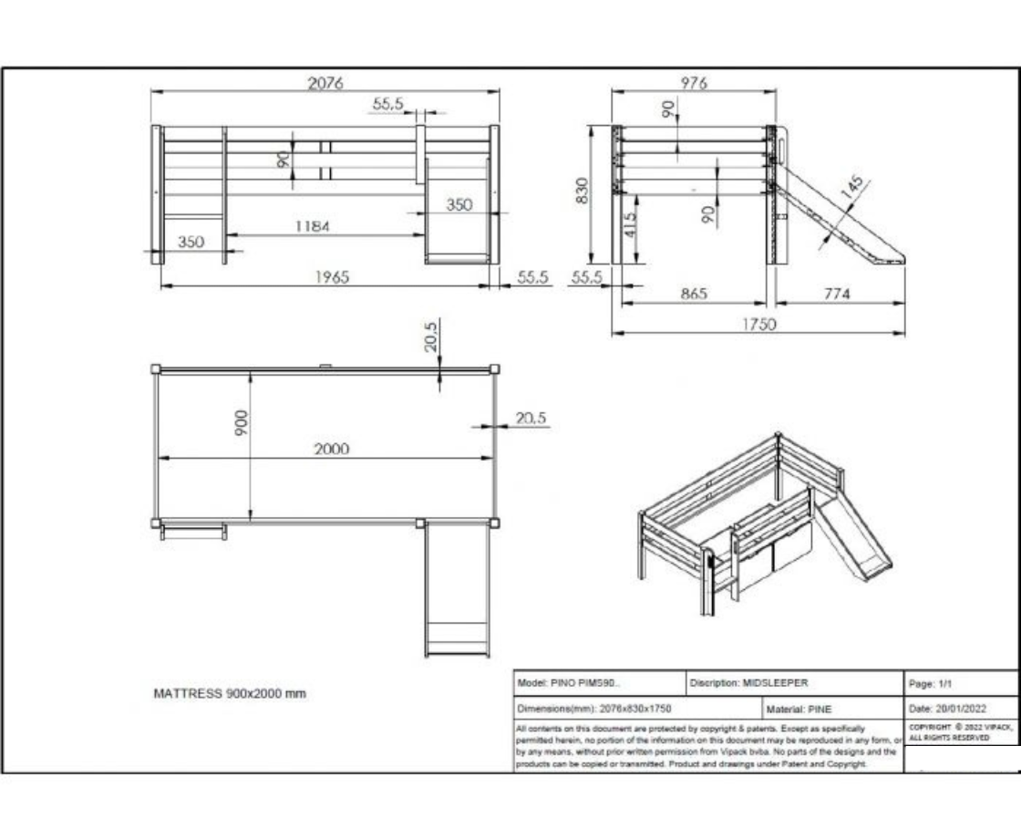 Funkie Low Sleeper with slide - Grey