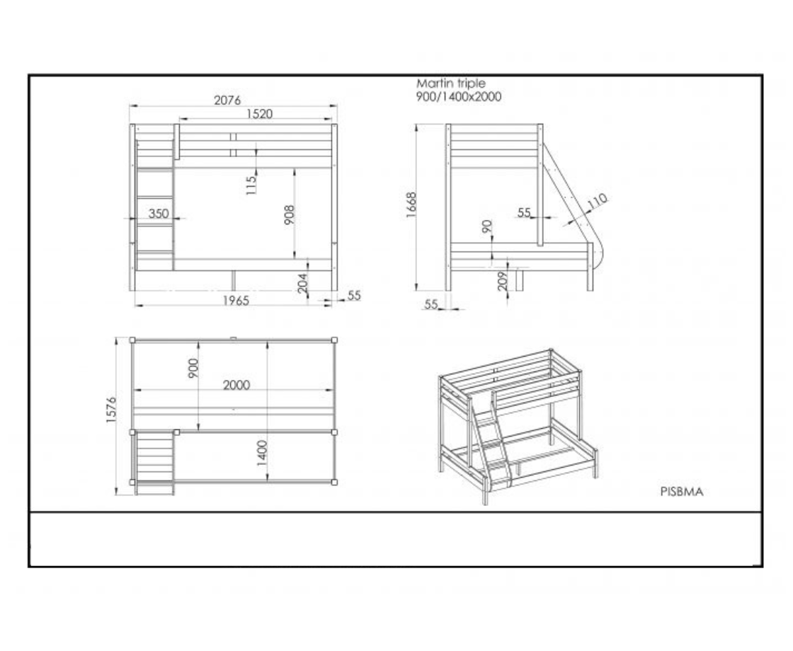 Funkie Martin Family Bed - Grey