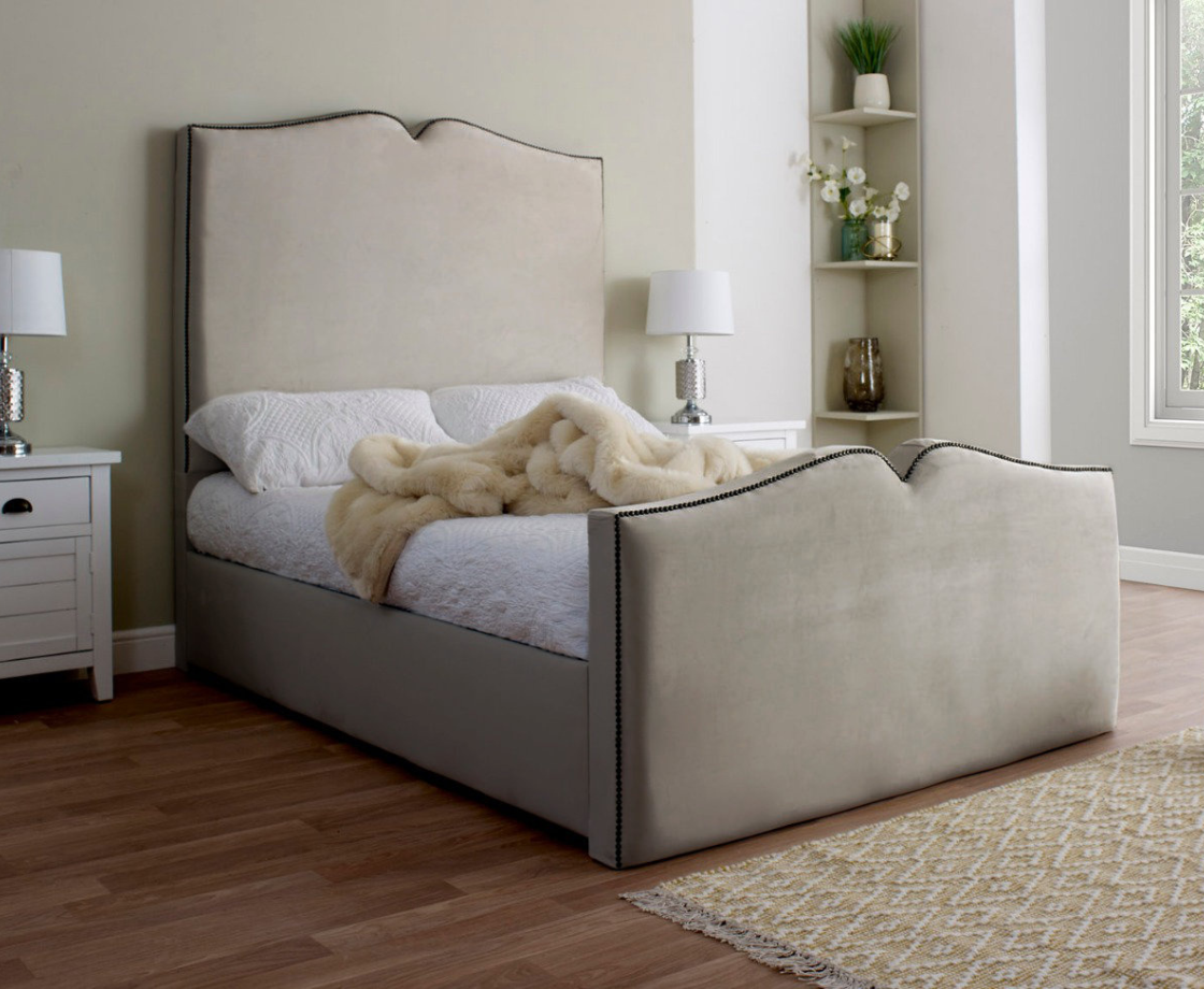 Love Heart 3ft Single Ottoman Bed Frame - Velvet Cream