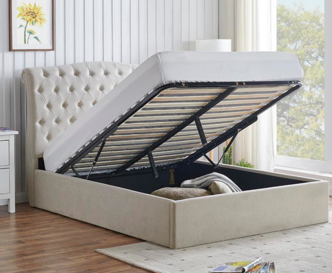 Riley Storage 4ft6 Double Bed Frame - Cream