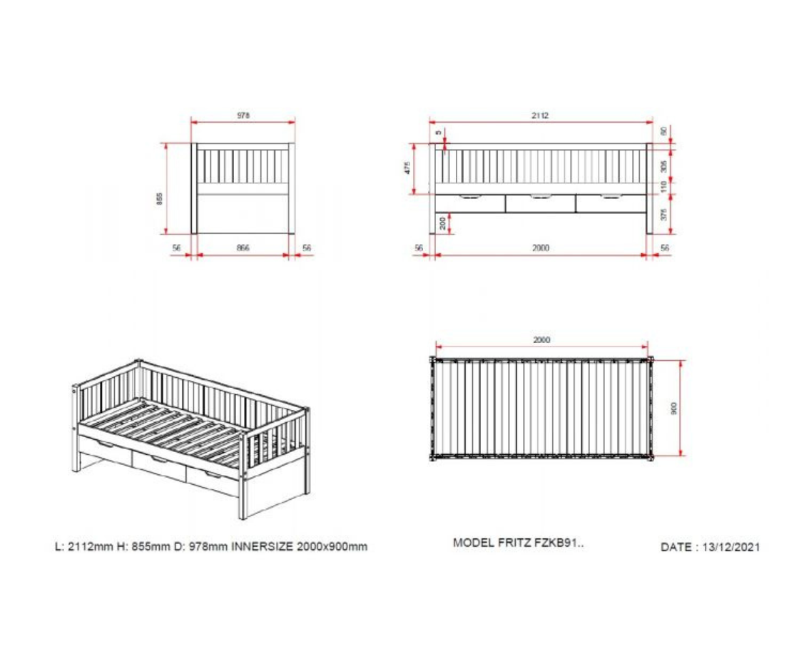 Sleepz Captain Bed with Drawers - White