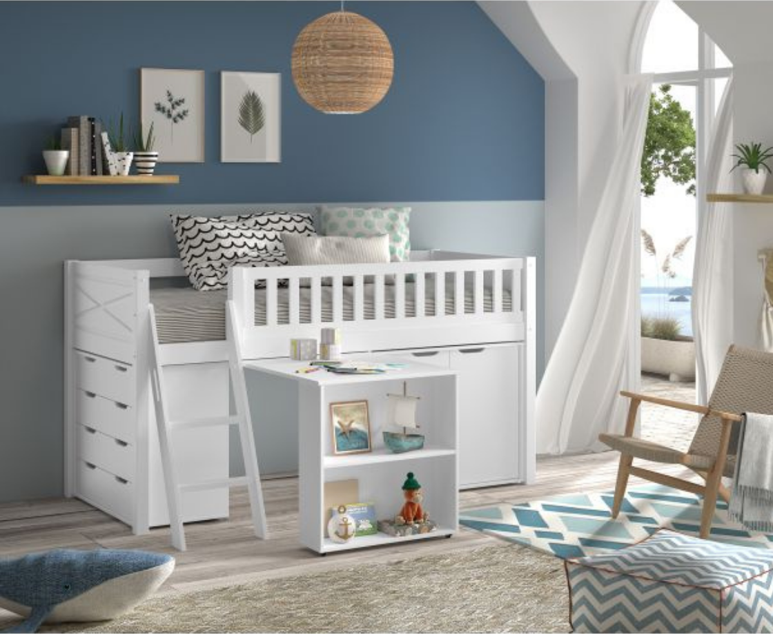 Snowy Midsleeper with Slanted Ladder - White