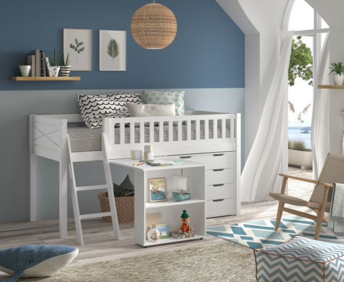 Snowy Midsleeper with Slanted Ladder - White