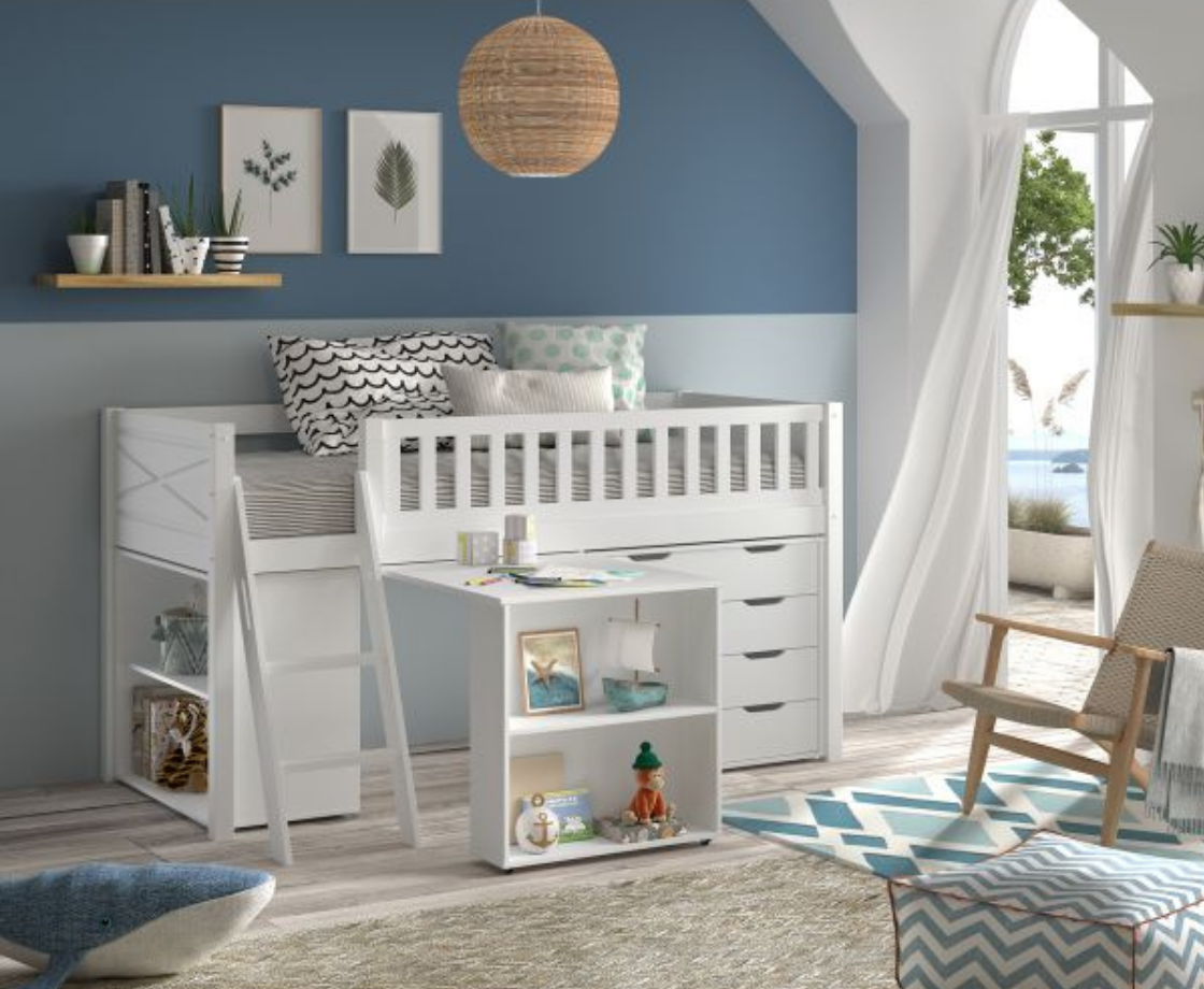 Snowy Midsleeper with Slanted Ladder - White