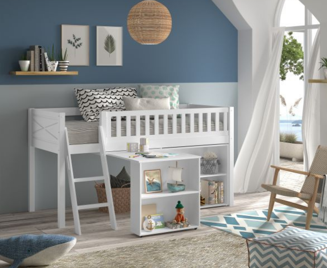 Snowy Midsleeper with Slanted Ladder - White