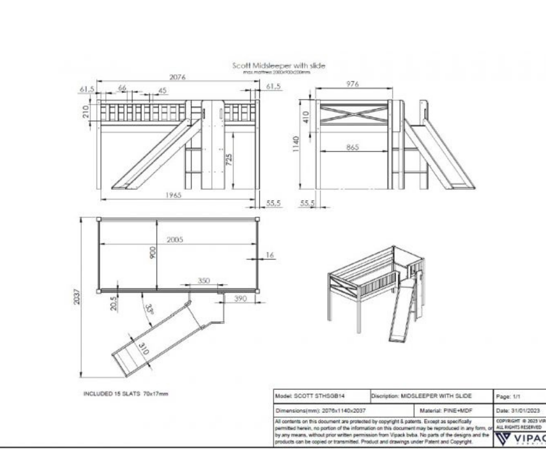 Snowy Midsleeper with Angle Slide - White