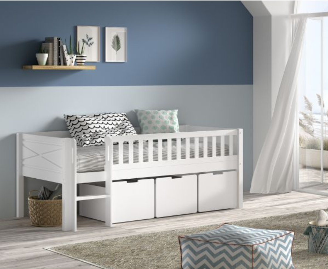 Snowy Low Midsleeper with Ladder - White