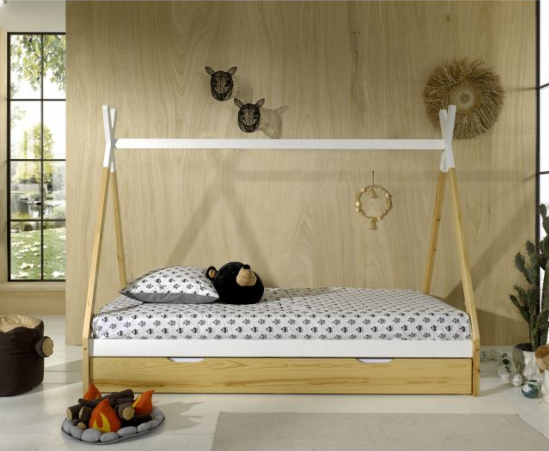 Tipi Bed 90x200cm without gate - White & Oak
