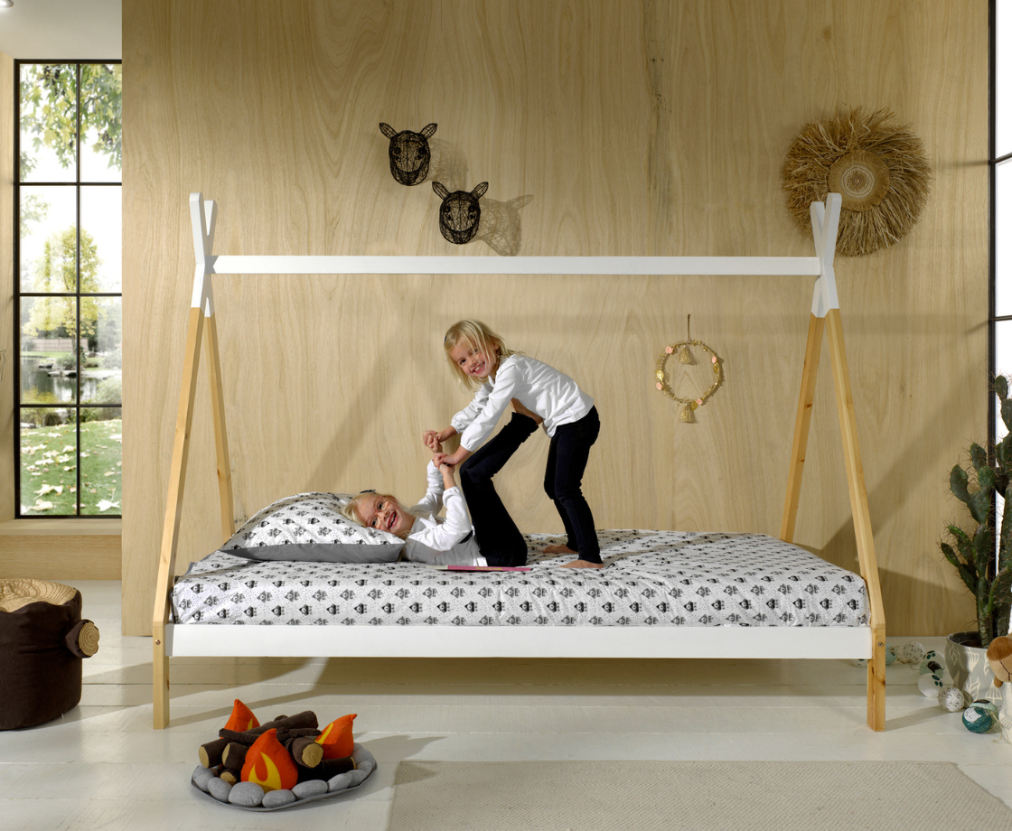 Tipi Bed 90x200cm without gate - White & Oak