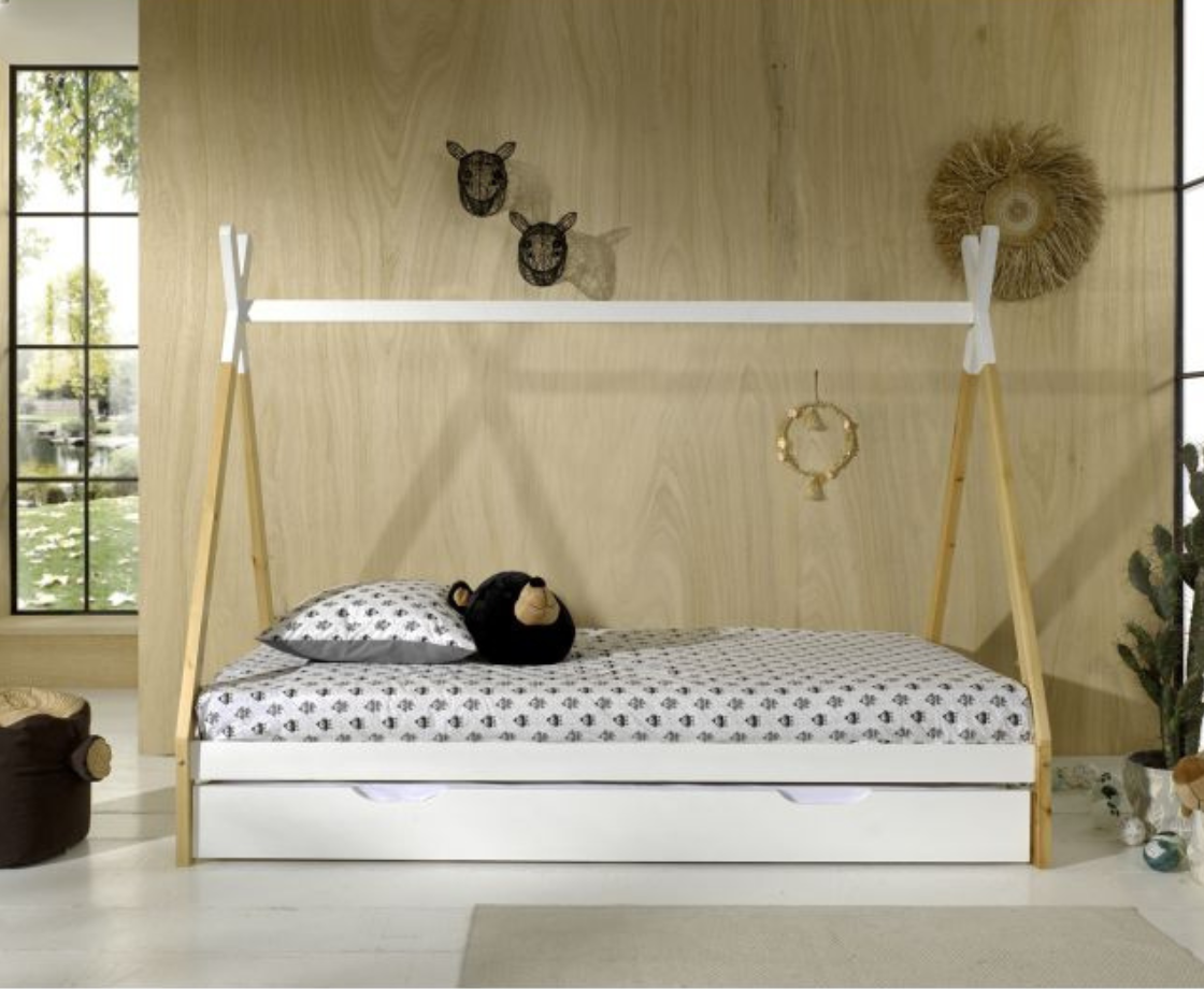 Tipi Bed 90x200cm without gate - White & Oak