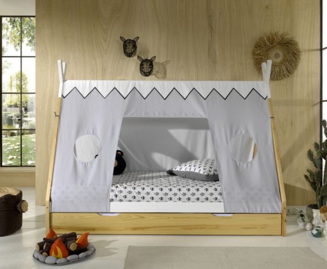 Tipi Bed 90x200cm without gate - White & Oak
