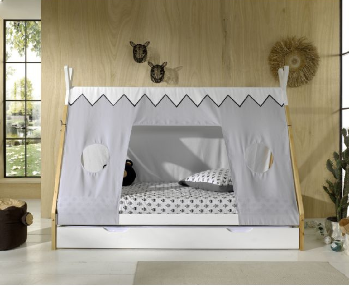 Tipi Bed 90x200cm without gate - White & Oak
